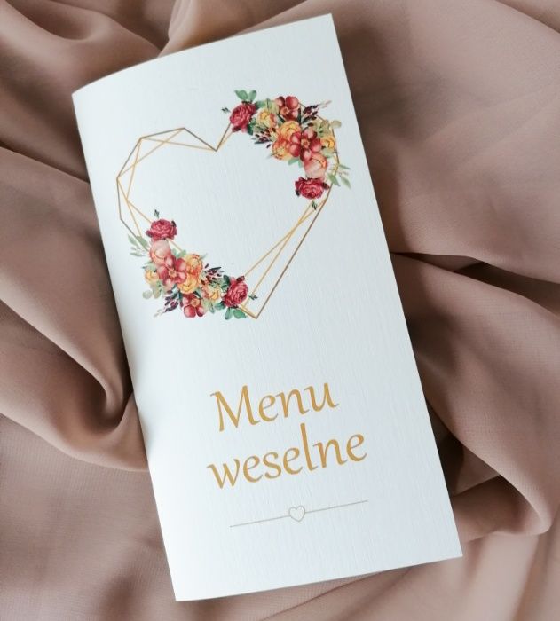 Menu na stół weselny wzór jesienny GEOMETRYCZNE SERCE
