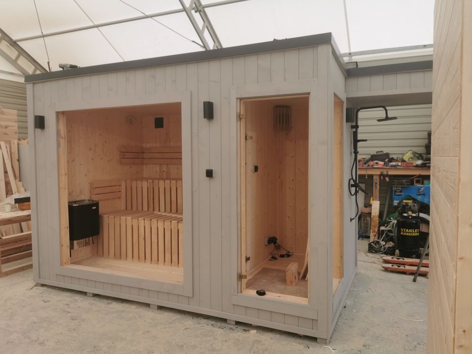 Sauna Ogrodowa Ocieplona zewnętrzna 4,5x2m Prysznic Piec Delux