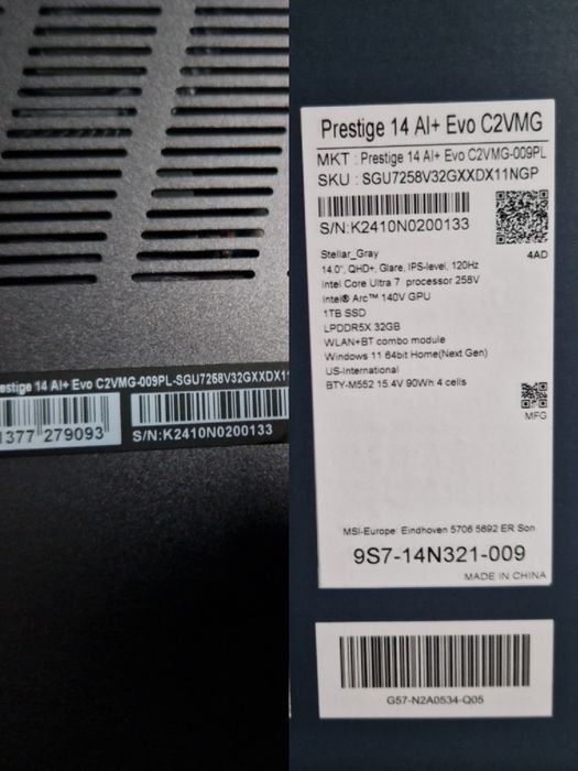 MSI Prestige 14 AI+ Evo C2VMG OLED Ultra 7 32GB 1TB JAK NOWY