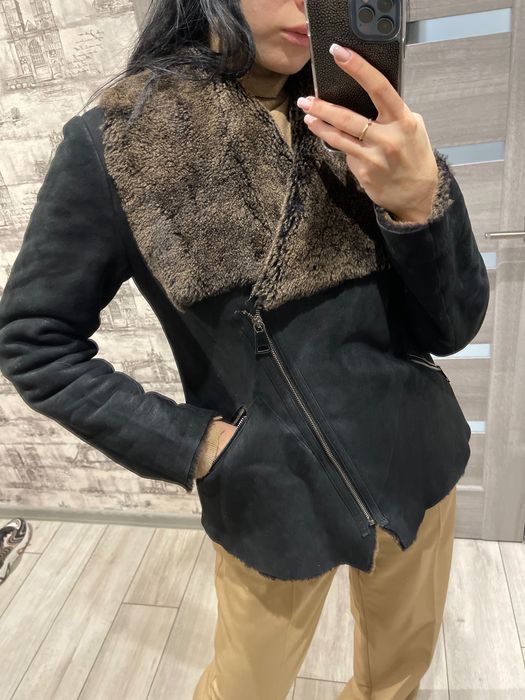 Натуральная женская дубленка\косуха стильная короткая черная, размер М