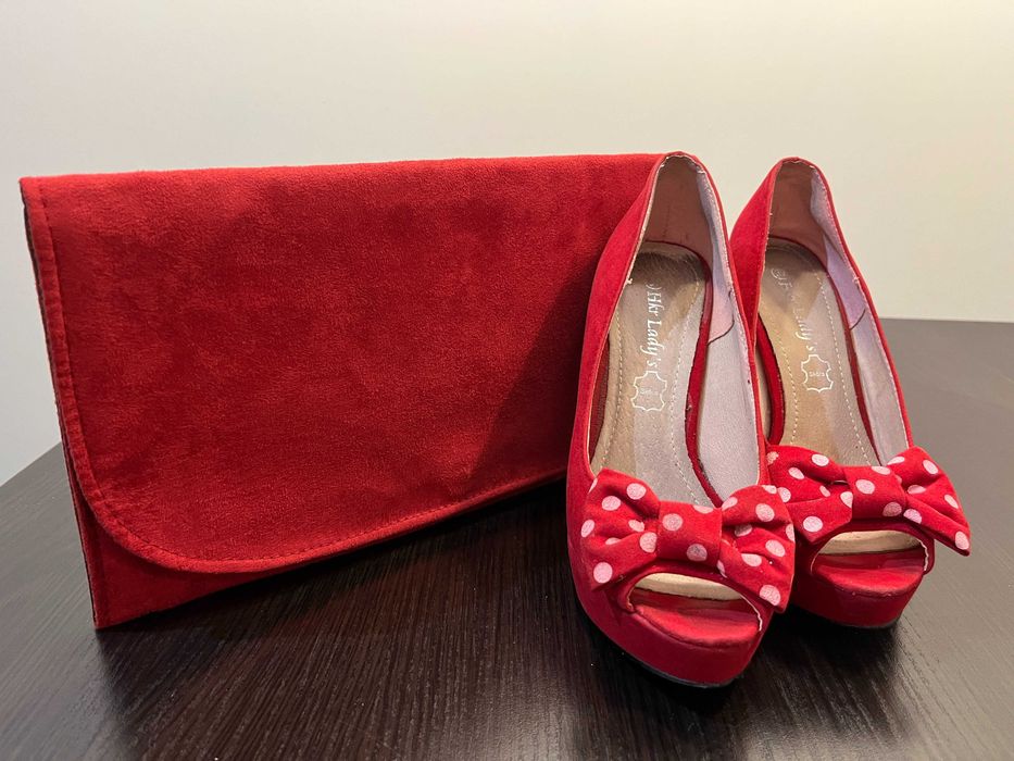 Śliczne czerwone szpilki r. 37 - jak nowe+torebka