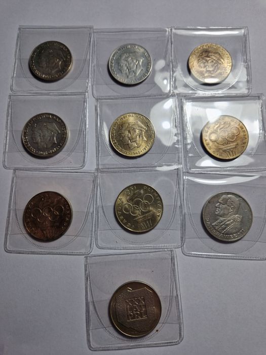 Monety PRL Srebro XXX PRL Mapka Papież Olumpiada Zestaw 10 Sztuk