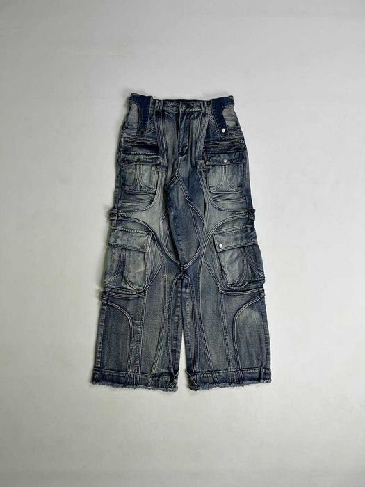 Cargo jeans baggy faded archive opium джинси широкі карго сині джынсы