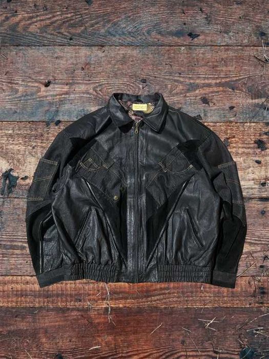 Vintage kurtka skórzana męska bomber leather XL 2XL czarny Boxy street