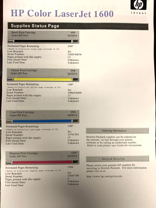 Кольоровий лазерний прінтер з малим пробігом HP LaserJet 1600