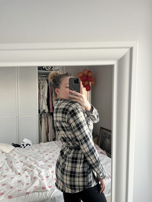 Czarno biała koszula w krate kratkę TopShop XS/S kurtka