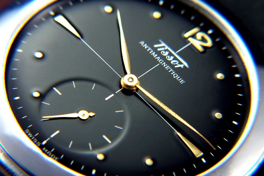 Tissot & Fils Antimagnetique Sub-Secound Satin Black ODNOWIONY Piękny!