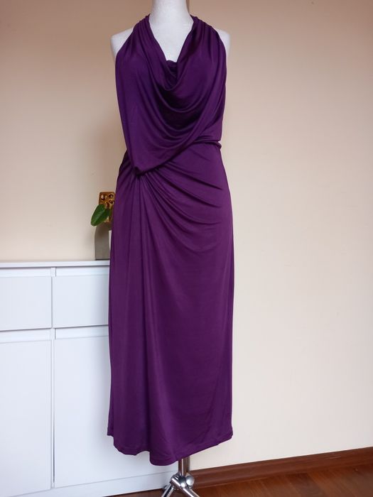 fioletowa wieczorowa dopasowana sukienka midi Damsel, roz. 44/2XL,
