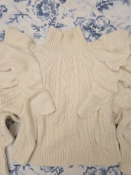 Sweter Zara S bufiaste rękawy falbany