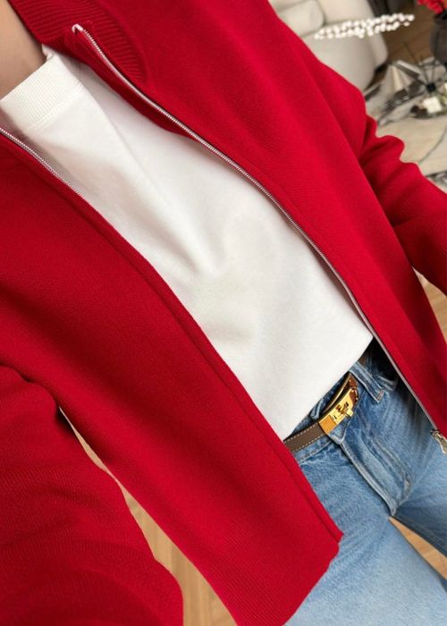 Червоний кардиган светр на блискавці, джемпер на двостронній блискавці