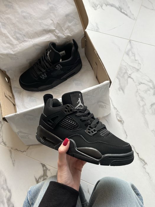 Чорні унісекс кросівки Nike air jordan 4 “Black Cat”, Jordan 4 Black