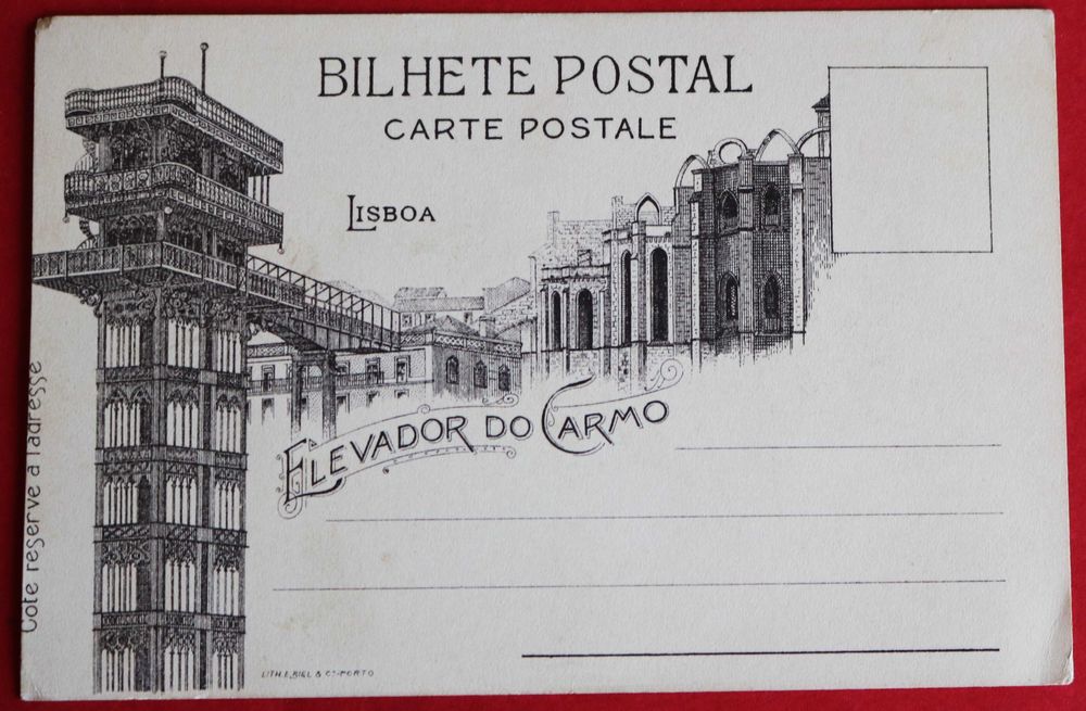 Rei D Carlos e Rainha D Amélia e Elevador do Carmo no verso, postal