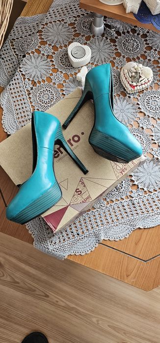 Szpilki wysokie turkusowe CENTRO