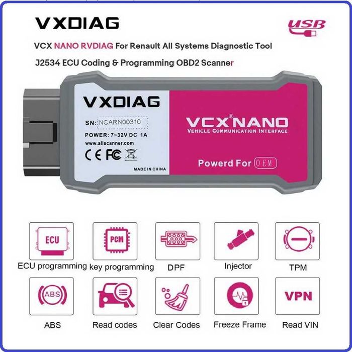 VXDIAG Vcx Nano RVDIAG Автосканер для Renault Can CLIP J2534