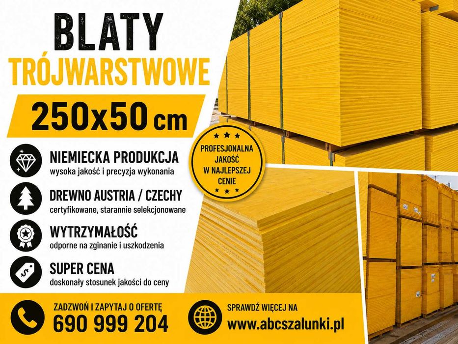 Blaty trójwarstwowe 250 x 50 II klasa nowe strop szalunki sklejka