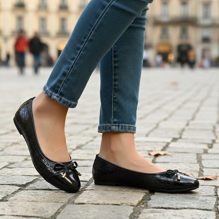 Baleriny Damskie Lakierowane Z Kokardką Eleganckie Buty 6633 Rozm 38