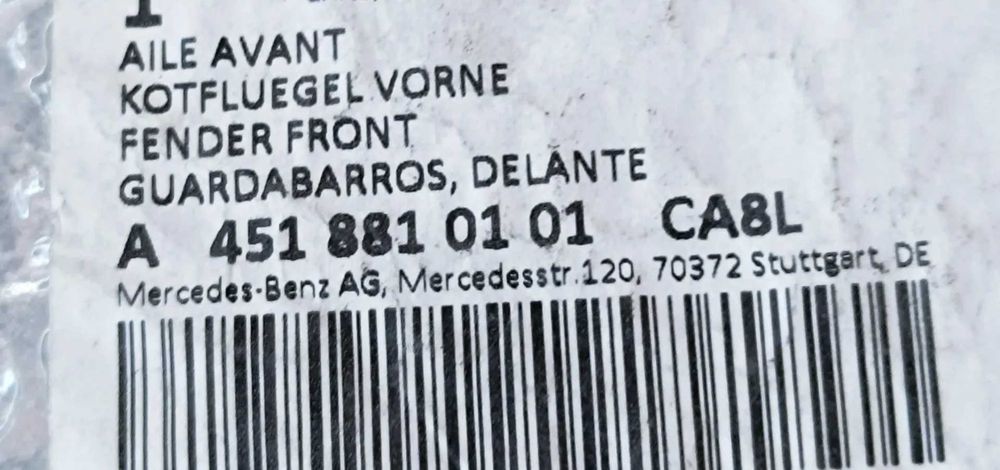Guarda-lamas esquerdo SMART ForTwo Cabrio (451), de 2007 a 2026 l 141898