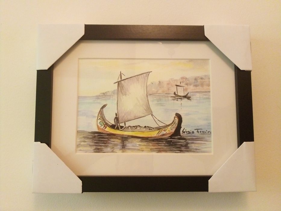 Quadro aguarela cidade do Porto (barco Rebelo)