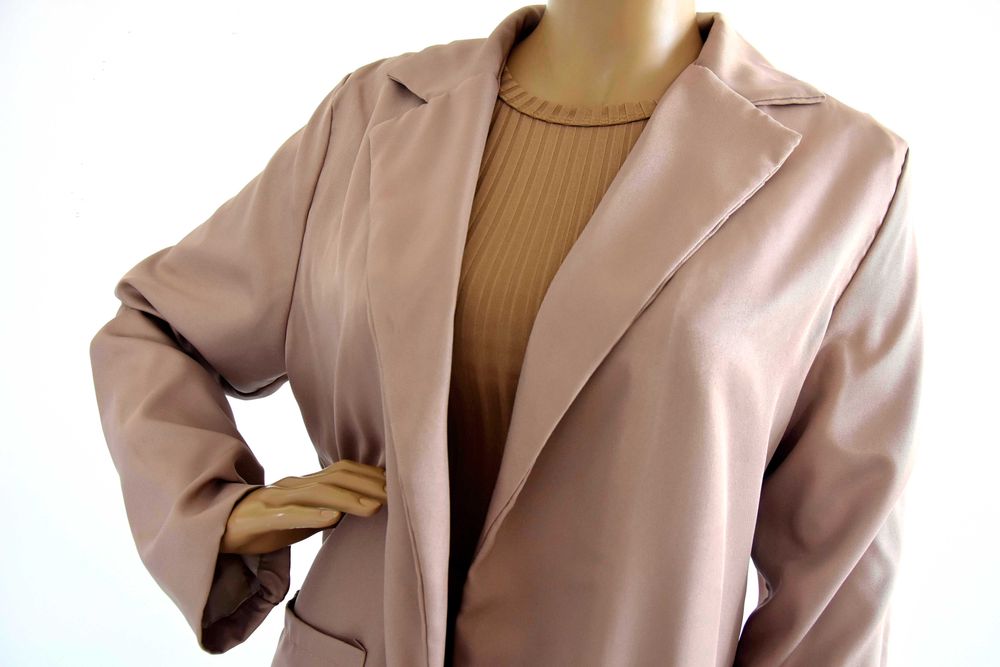 Ciemnobeżowa kawa z mlekiem marynarka żakiet L 40