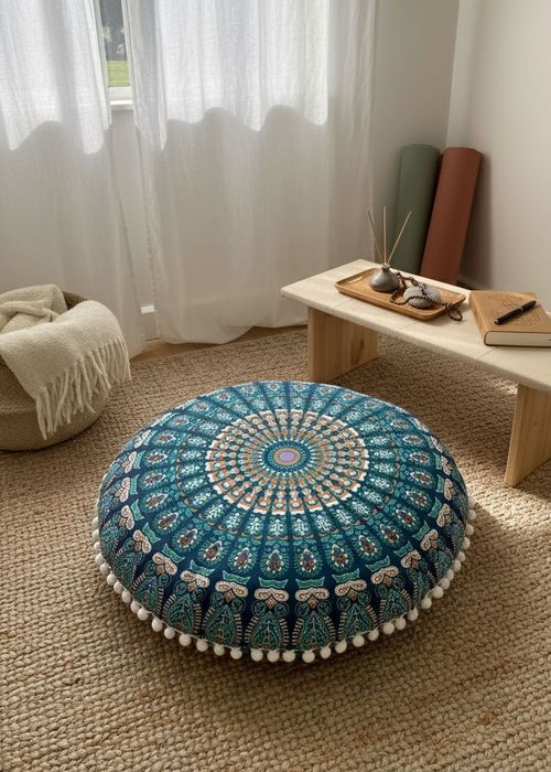 Duża poduszka medytacyjna 80 cm, wielokolorowa, boho / etno / indyjska