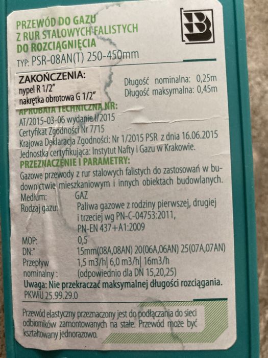 Przewód do gazu rur stalowych falistych do rozciągnięcia 250-450