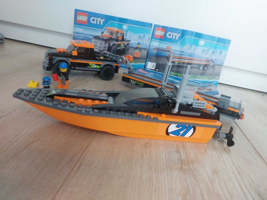 Lego City 60085 motorówka, auto terenowe z przyczepą