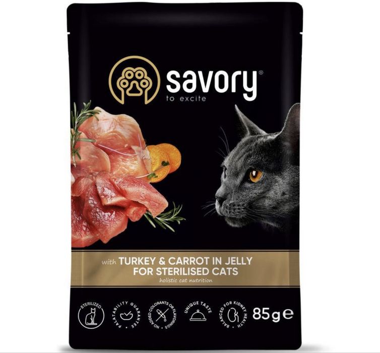 Паучі Вологий корм Savory для стерилізованих кішок індичка з морквою в желе пауч 22 шт 85 г
