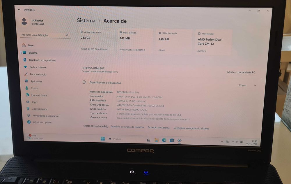 HP Compaq Presario CQ60-155EP AMD 64 Ultra Dual-Core +4GB RAM +SSD+W11