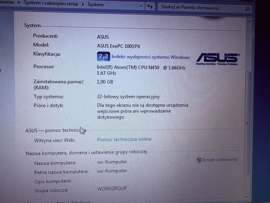 ASUS EeePC 1001PX Windows 7 Starter 1GB RAM