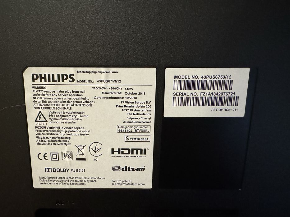 Tv Philips 4K 43” C/Ambilight
