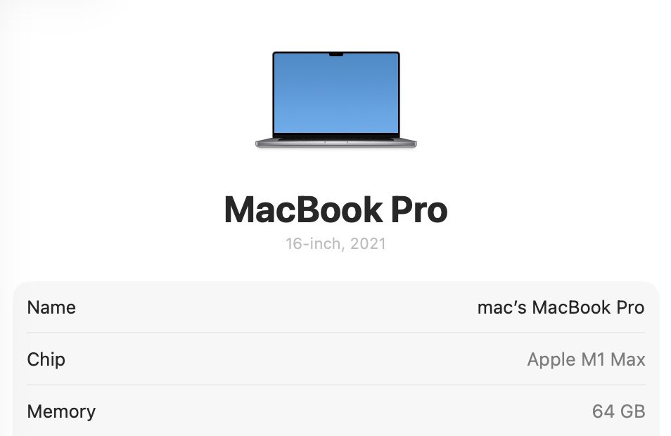 MacBook Pro 16 2021 M1 MAX 64GB RAM 1TB SSD
