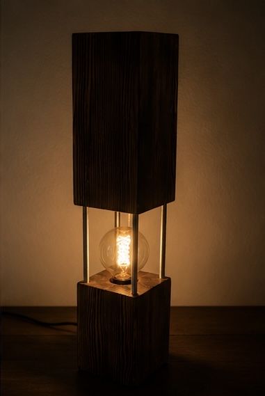 Lampa lampka drewniana - ręcznie wykonana