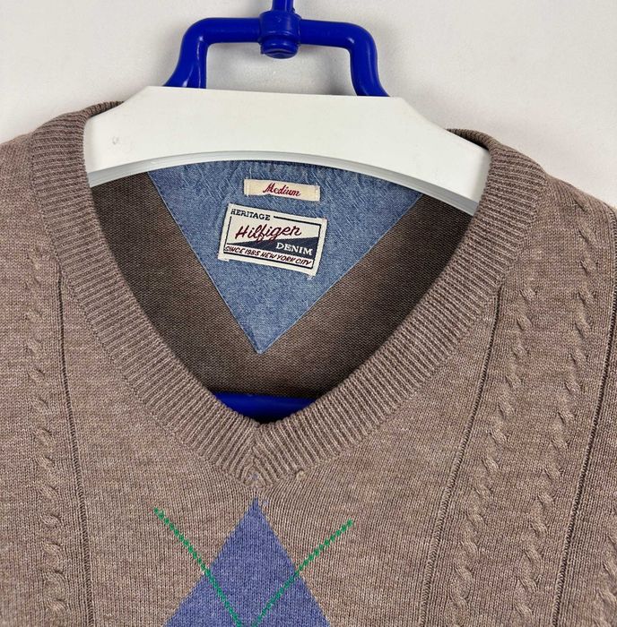 Sweter w romby TOMMY HILFIGER DENIM elegancki męski casual r. M