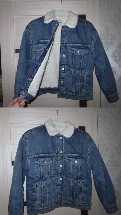 Джинсова утеплена куртка COLIN’S на хутрі | S–M | Oversize