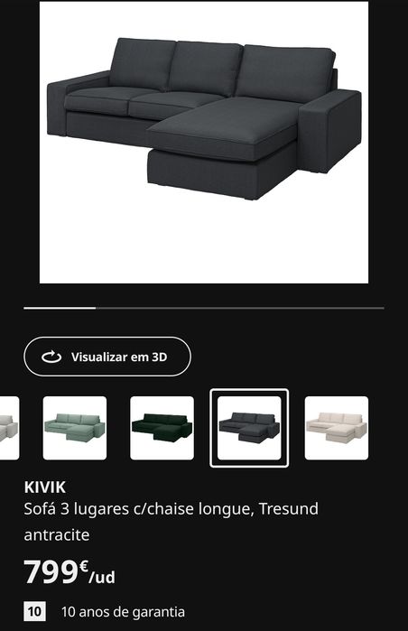 Sofá kivik IKEA 3 lugares com chaise long