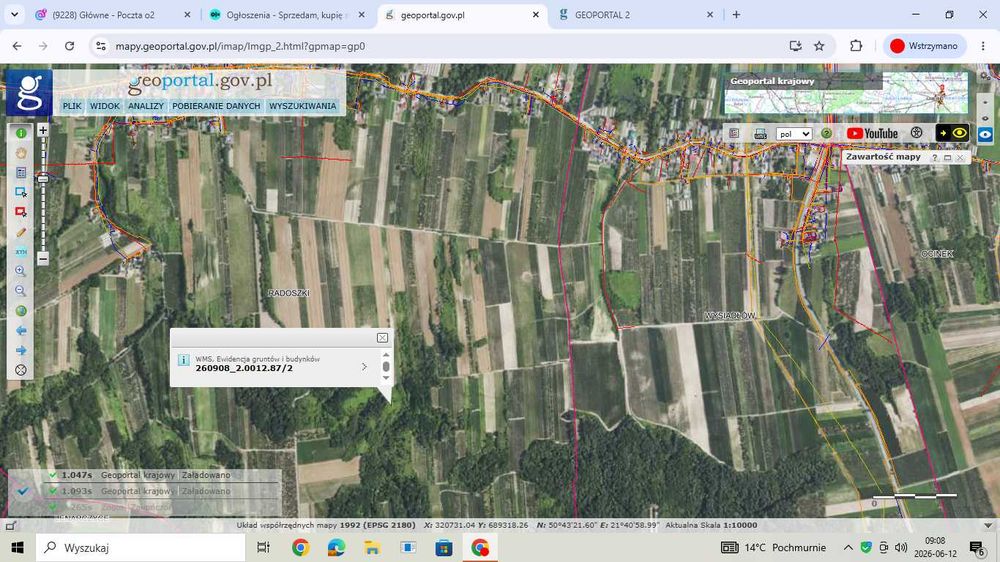 działka 2,67 ha, częściowo na wzniesieniu, w sąsiedztwie las i grunty rolne, sady, okolice sandomierza
