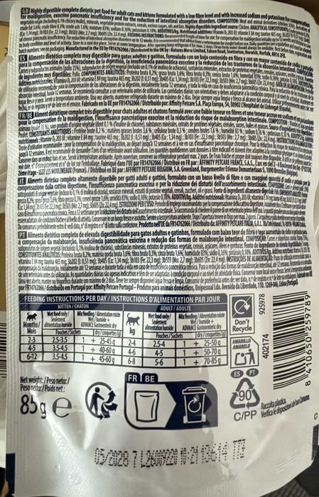 40 saquetas comida gato Advance Veterinary Diets Cat Gastroenteric
