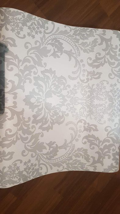 2 rolki tapety ściennej Glamour ornament srebrny brokat