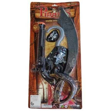 Pirat z Szablą -Zestaw Pistolet, Opaska na oko, Hak ,Bandamka