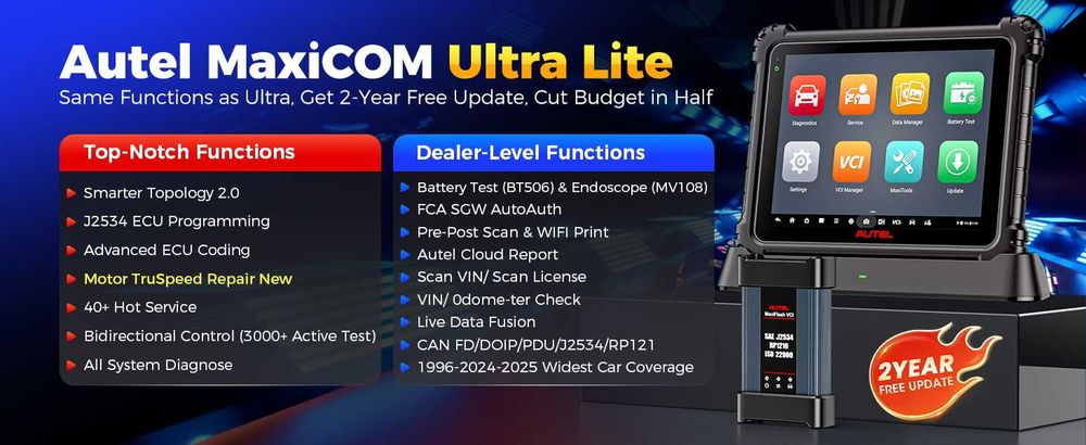 Máq. Diagnóstico auto Autel Ultra Lite Topo gama 2 anos atualiz/grátis