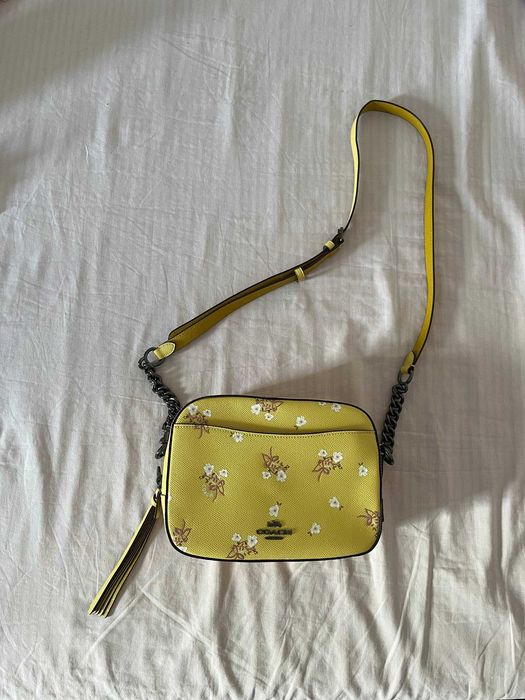 Mala Coach Camera Bag com flores e laços, amarela – original
