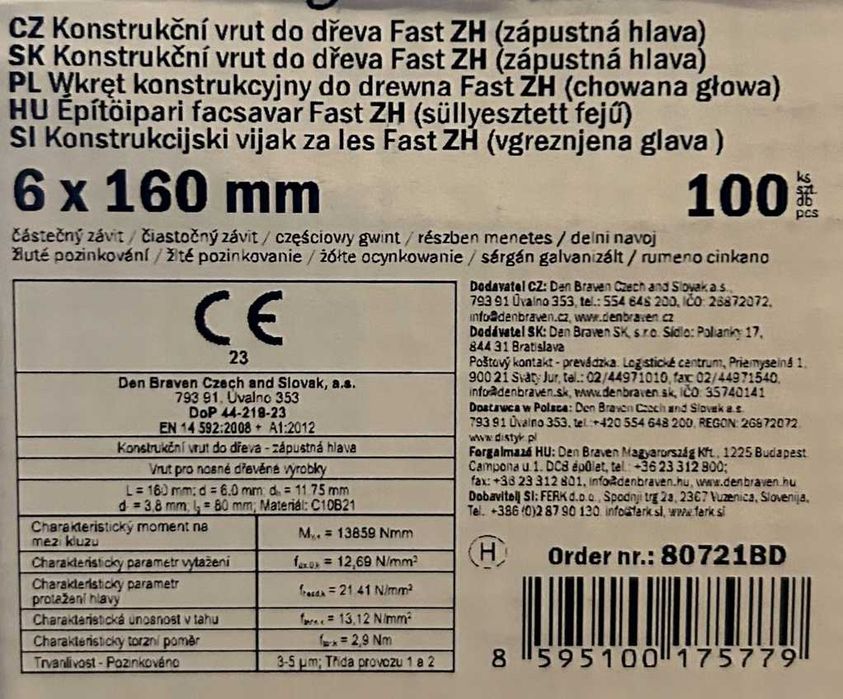 WKRĘTY ciesielskie do drewna 6x160 TORX 100szt Do łączenie i montażu