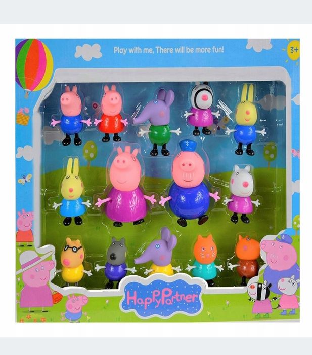Duży zestaw 14 figurek gumowe ruchome Świnka Peppa Mama Tata George