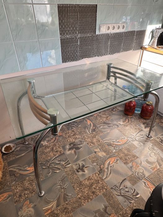 Скляний кухонний стіл (2 полиці) 135×80, tempered glass