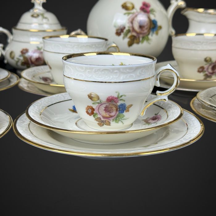 Serwis do czekolady kawy Kjøbenhavns Maleri KPM Dania Ivory B41/8194