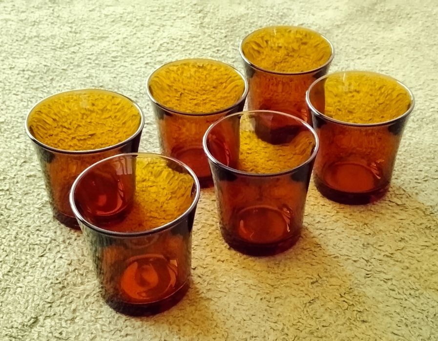 Szklanki DURALEX Amber Empilable 7,5 cm 6 szt. Vintage France.