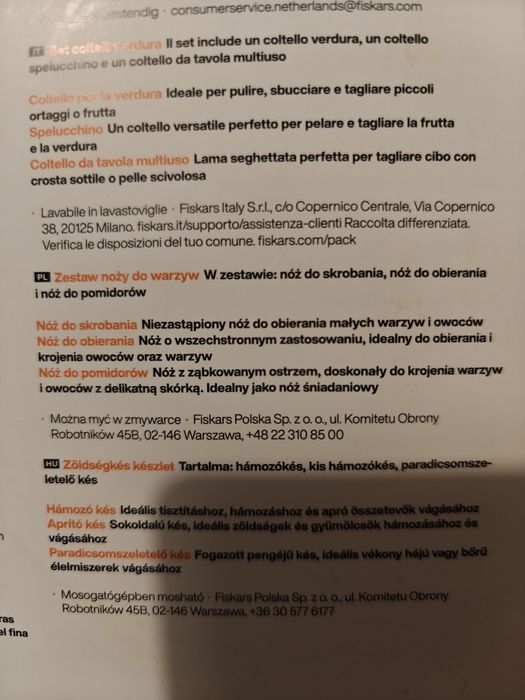 Zestaw noży do warzyw Fiskars  Essential