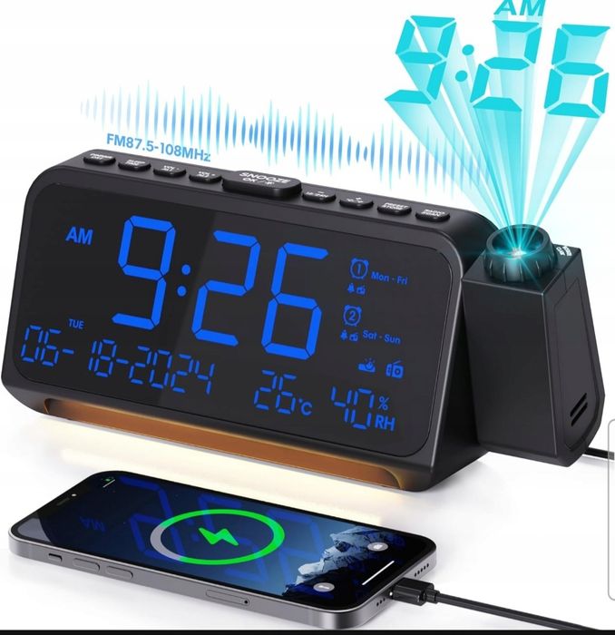 Budzik projekcyjny z radiem FM cyfrowy zegar radiowy Mesqool CR1024