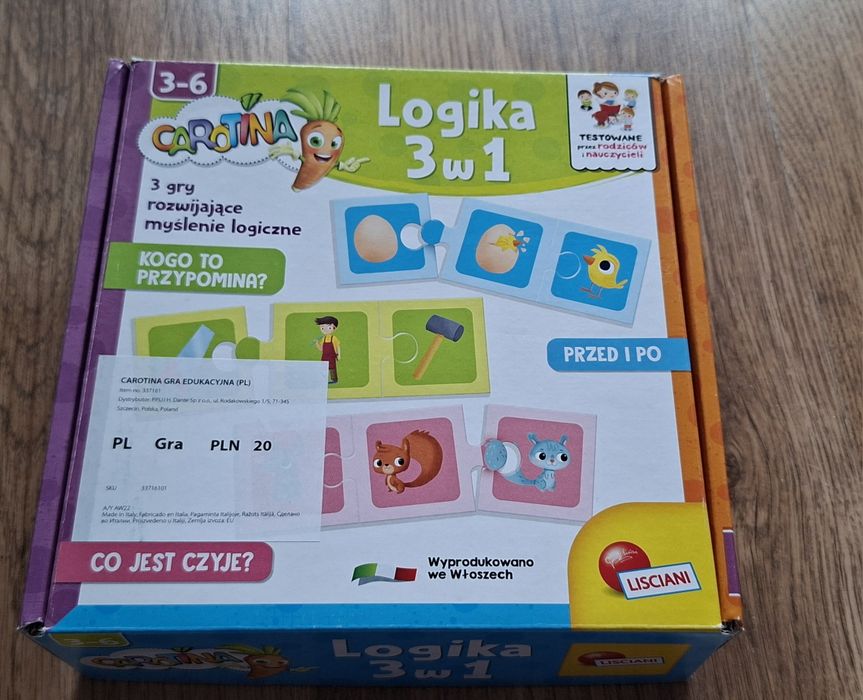 Gra Carolina logika 3 w 1 puzzle kompletne dziecko zabawa