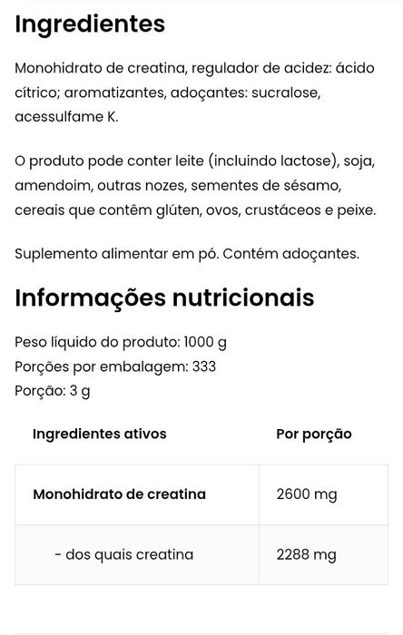 Suplemento desportivo Creatina 1Kg